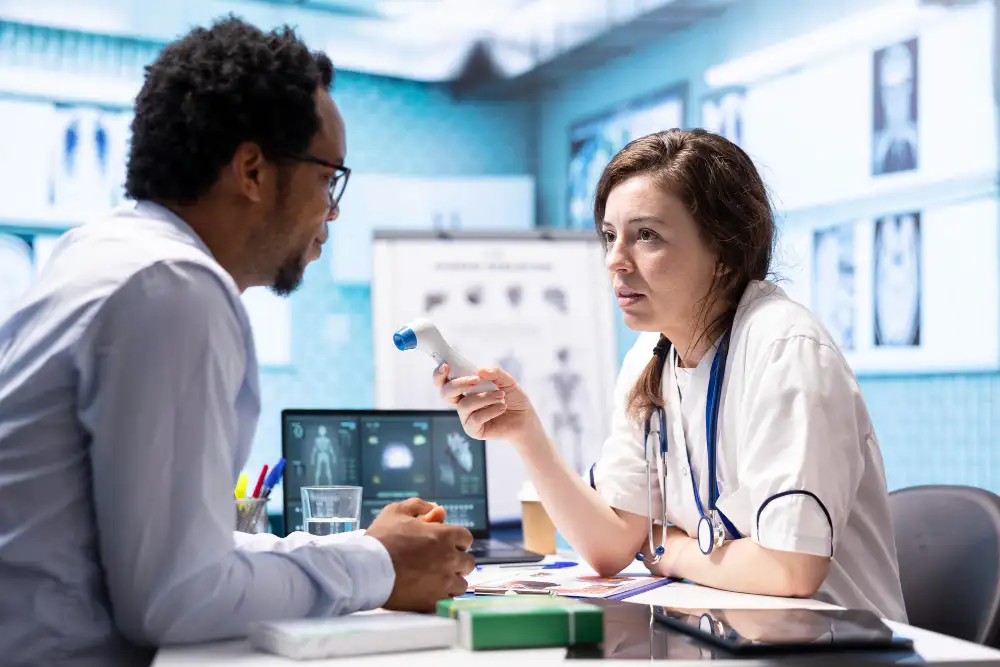 Doctor consulting with patient in office.